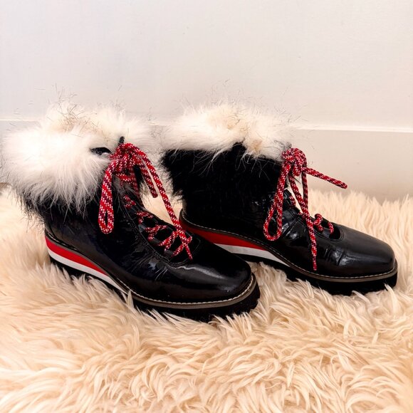 CECELIA NEW YORK Patent Leather All Weather Fur Trim Booties Boots (7.5) - Picture 2 of 7